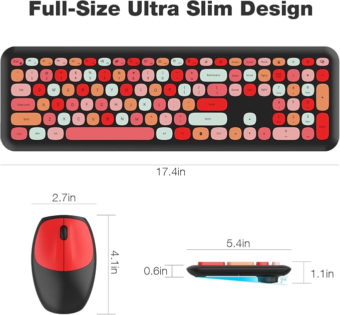 MOFII Wireless Keyboard and Mouse Combo, Colorful Full Size Keyboard with Number Pad, Silent Cute Wireless Mouse, 2.4GHz Dropout-Free Connection, for PC Laptop Computer (Black Color) - Image 7