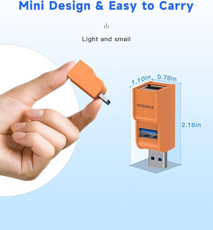3 Ports USB 3.0 hub, USB Splitter to 2 USB 2.0 Out &1 USB-3.0 Port | Portable USB Adapter for Keyborad, U Disk, Camera, Mouse, Orange USB 3.0 Hub Laptop Accessories(Orange) - Image 6