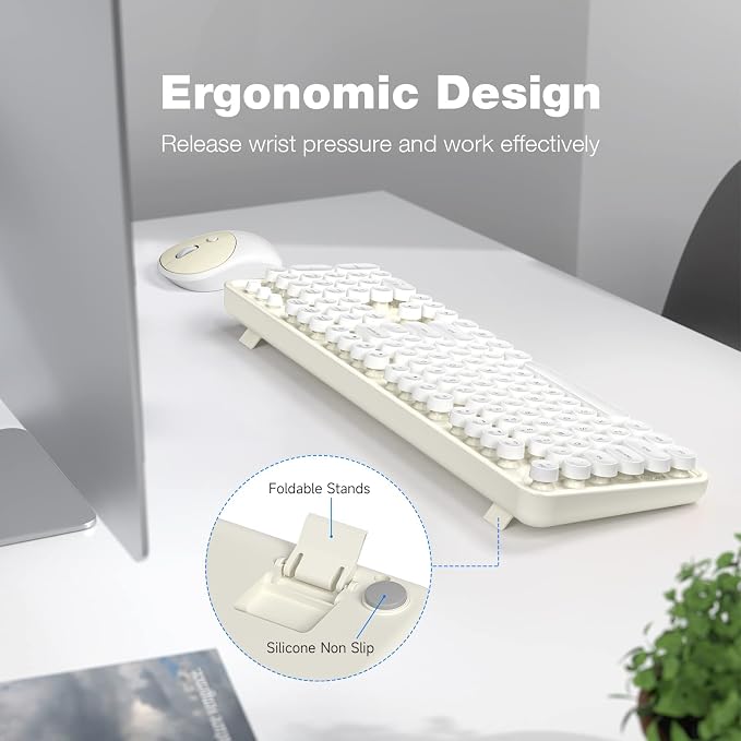 MOFII Wireless Keyboard and Mouse Combo, Milk White 2.4G Full Size Keyboard, Round Key Typewriter Keyboards and Cute Mice with 2-in-1 USB Dongle, for PC Laptop Chromebook Smart TV - Image 3