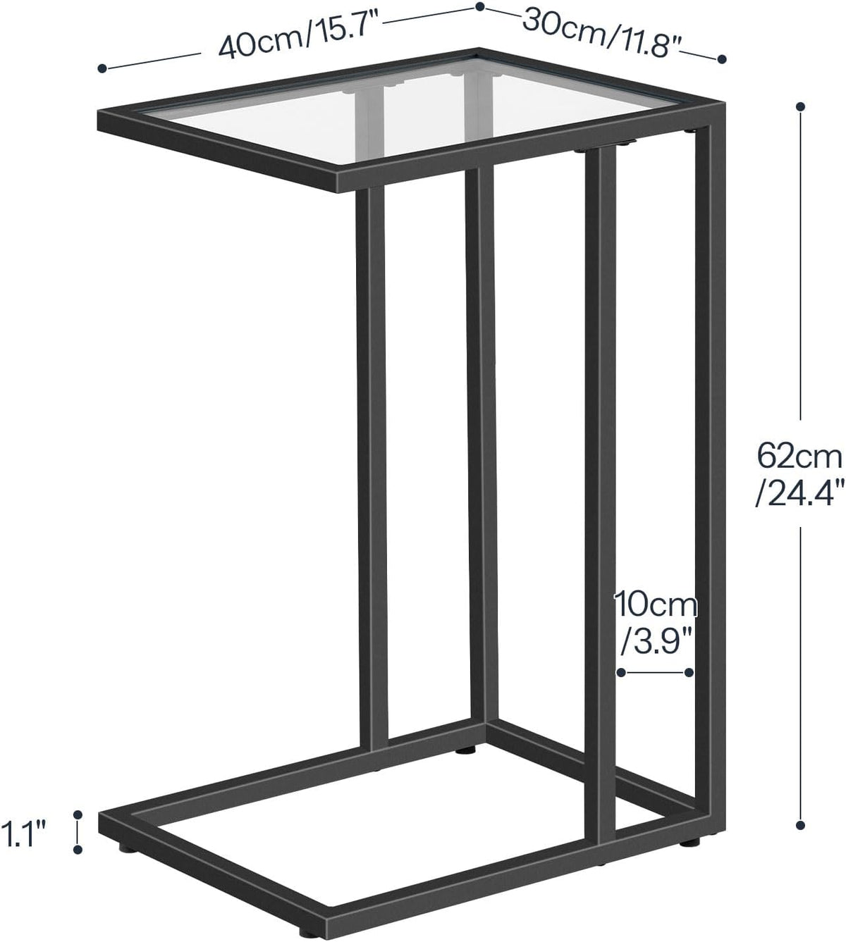 HOOBRO C Shaped End Table, Glass Side Table with Metal Frame - Image 3