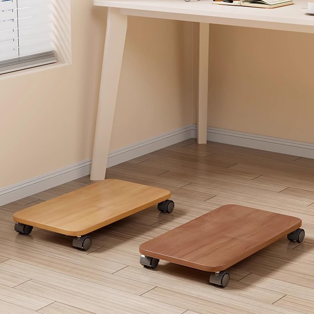 Mobile CPU Holder with 4 Caster Wheels, Universal Floor Standing Computer Tower Stand for Under Desk & Floor, Available Size PC Cart for Desktop Cases (Natural Wood, 23.6*17.7in) - Image 3