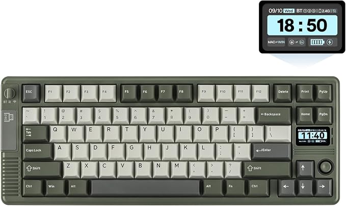 EPOMAKER RT85 Wireless Mechanical Keyboard with Joystick & DIY Screen | 8000mAh, BT/USB/2.4Ghz, Gasket, 5-Layer Paddings, Hot-Swap, PBT Keycap, 75% Gaming Keyboard (Army Green, Creamy Jade) by EPOMAKER