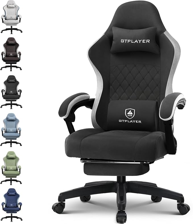 GTPLAYER Gaming Chair, Computer Office Chair with Pocket Spring Cushion, Linkage Armrests and Footrest, High Back Ergonomic Computer Chair with Lumbar Support Task Chair with Footrest(Black) by GTPLAYER