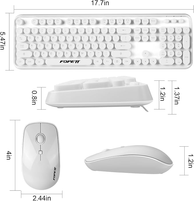 Wireless Keyboard and Mouse Combo - 2.4G Full-Sized White Keyboard with Round Keycaps 104 Keys Typewriter Keyboard for Laptop/Windows/PC - White - Image 5