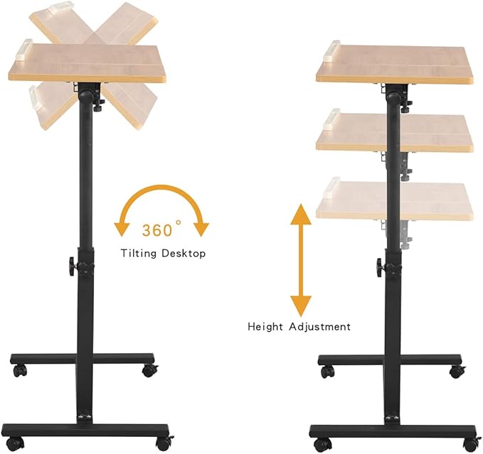 TigerDad Overbed Bedside Desk Mobile Rolling Laptop Stand Tilting Overbed Table with Wheels Height Adjustable Tray Table for Laptop Bed Sofa Side Table (Wood) - Image 7