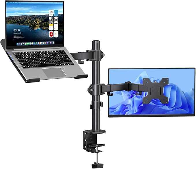 Afaloona Dual Monitor and Laptop Stand for 13-32" Monitor & 11-17" Laptop | Removable laptop tray converts to a dual monitor mount with full-motion adjustment for work and gaming, up to 18 lb per arm. by Afaloona