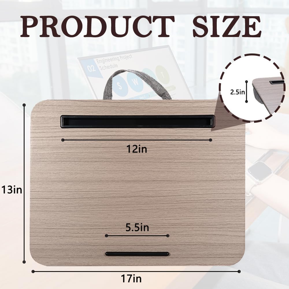 Portable Laptop Desk Fits Up to 16“ Laptops, with Tablet Slot, Built-in Cushion, Great for Home & Office,Lap Desk with Cushion (Walnut, Medium) - Image 2