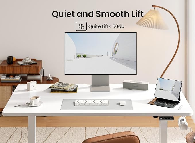 BANTI 63 × 28 Inches Standing Desk, Ergonomic, Electric Height Adjustable, Sit and Stand Up, Computer Office Desk with Splice Board, White Frame/White Top - Image 8
