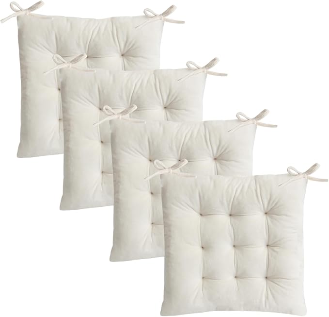 Set of 4 Chair Cushions for Dining Chairs with Ties, Indoor Non-Slip Kitchen Chair Pad and Dining Room Seat Cushion Mat for Office Living Room Outdoor 15.5" - Ivory by MissSoul