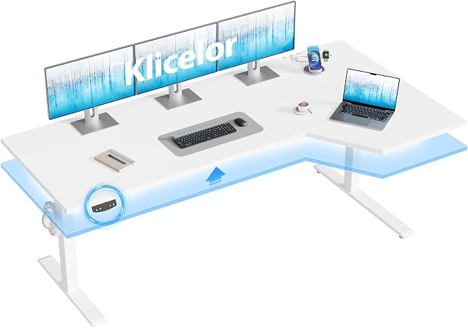 Klicelor L Shaped Standing Desk 63 x 35.4 Inch, Electric Height Adjustable Corner Desk for Home Office Workstation, Ergonomic Sit Stand Computer Table with Memory Controller, White by Unknown