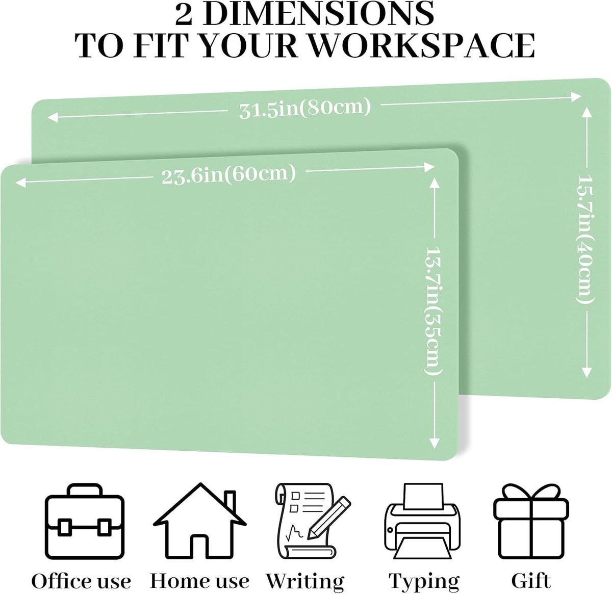 Leather Desk Pad Mat, Green Desk Mat, 23.6" x 13.7" - Image 3