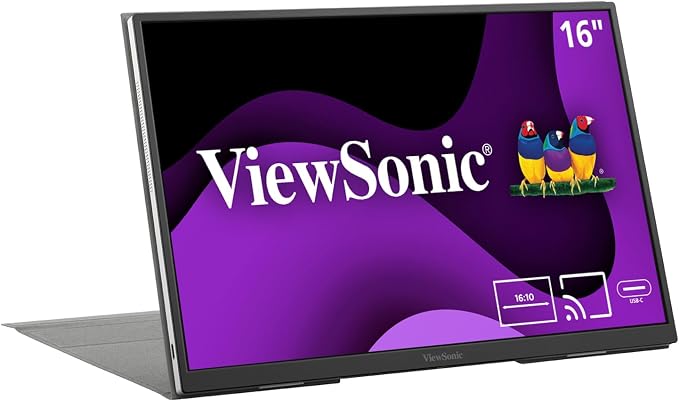 ViewSonic VG1656N 16 Inch 1200p Wireless Portable Monitor, IPS for Improved Workflows and Second Screen Productivity, Built-in Stand and Battery, 60W USB-C, and WiFi Dongle Inputs by ViewSonicCorporation