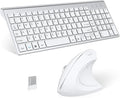 2.4GHz Wireless Vertical Ergonomic Mouse and Keyboard Combo Ultra-Thin Portable Size for PC Desktop Computer Laptop Mac Tablet (A) (Right) (White) by Fonicer