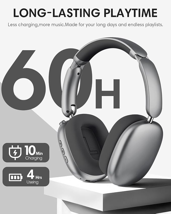 Wentronic Y02 Active Noise Cancelling Wireless Headphones, Grey | Over-Ear, Bluetooth, 60H Playtime,Crystal Clear Calls, Hi-Res Audio, Big Bass, Foldable Lightweight for Travel Home Office - Image 5