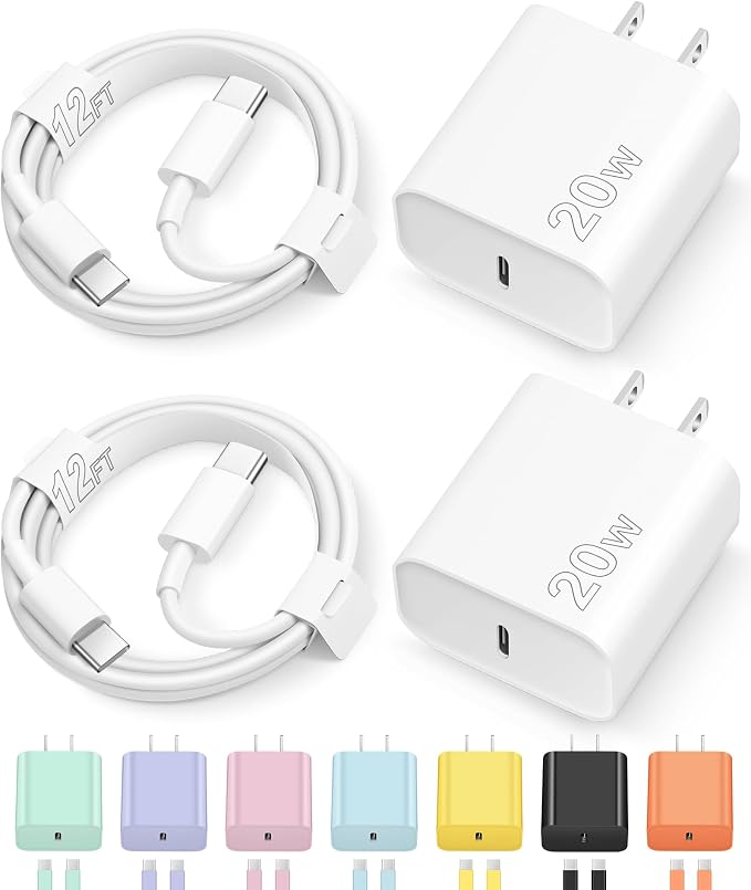 12FT iPhone 17 16 15 Charger Fast Charging Type C Charger USB C Charger | for iPhones, iPads,Tablets, Android phones,20W iPhone Charger USB-C Power Adapter,with Extra Long USB-C Charging Cables by NOVOBIT