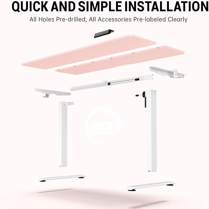 Veken 55 Inch Large Electric Standing Desk, Gaming Table, Pink | Height Adjustable Sit Stand Up Computer Tables for Home Office, Study , Writing, Suit students, employees and group work - Image 4