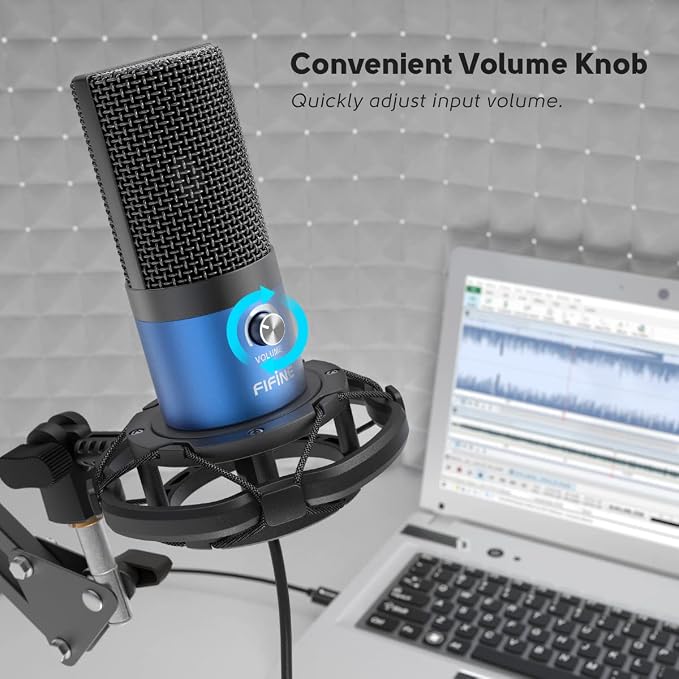FIFINE T669 Blue USB PC Microphone Kit for Recording/Podcasting | Computer Condenser Cardioid Mic, Gain Knob, Arm Stand, Mac Windows PS4/PS5, Streaming, Gaming, Video, Home Studio - Image 3