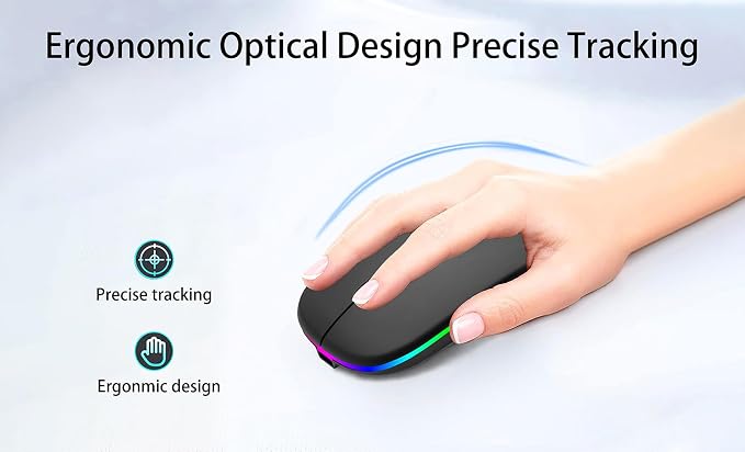 AIKOKOK Wireless Bluetooth Mouse, Rechargeable Dual Mode Mouse, Black | BT 5.2 & 2.4G USB Receiver, 3 Adjustable DPI,LED Lights,Slim,Silent,Portable Computer Mouse for Laptop,PC,MacBook,iPad,Tablet - Image 8