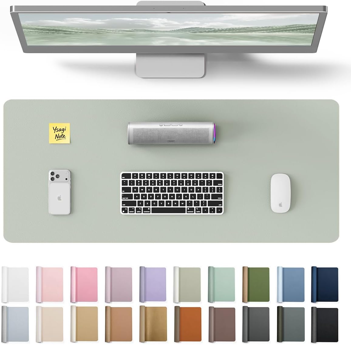 YSAGi Leather Desk Protector, Office Mat, Large Mouse Mat, Non-Slip PU Leather Blotter, Laptop Pad, Waterproof Writing Pad for Office and Home (Grayish Green, 23.6" x 13.8") by YSAGi