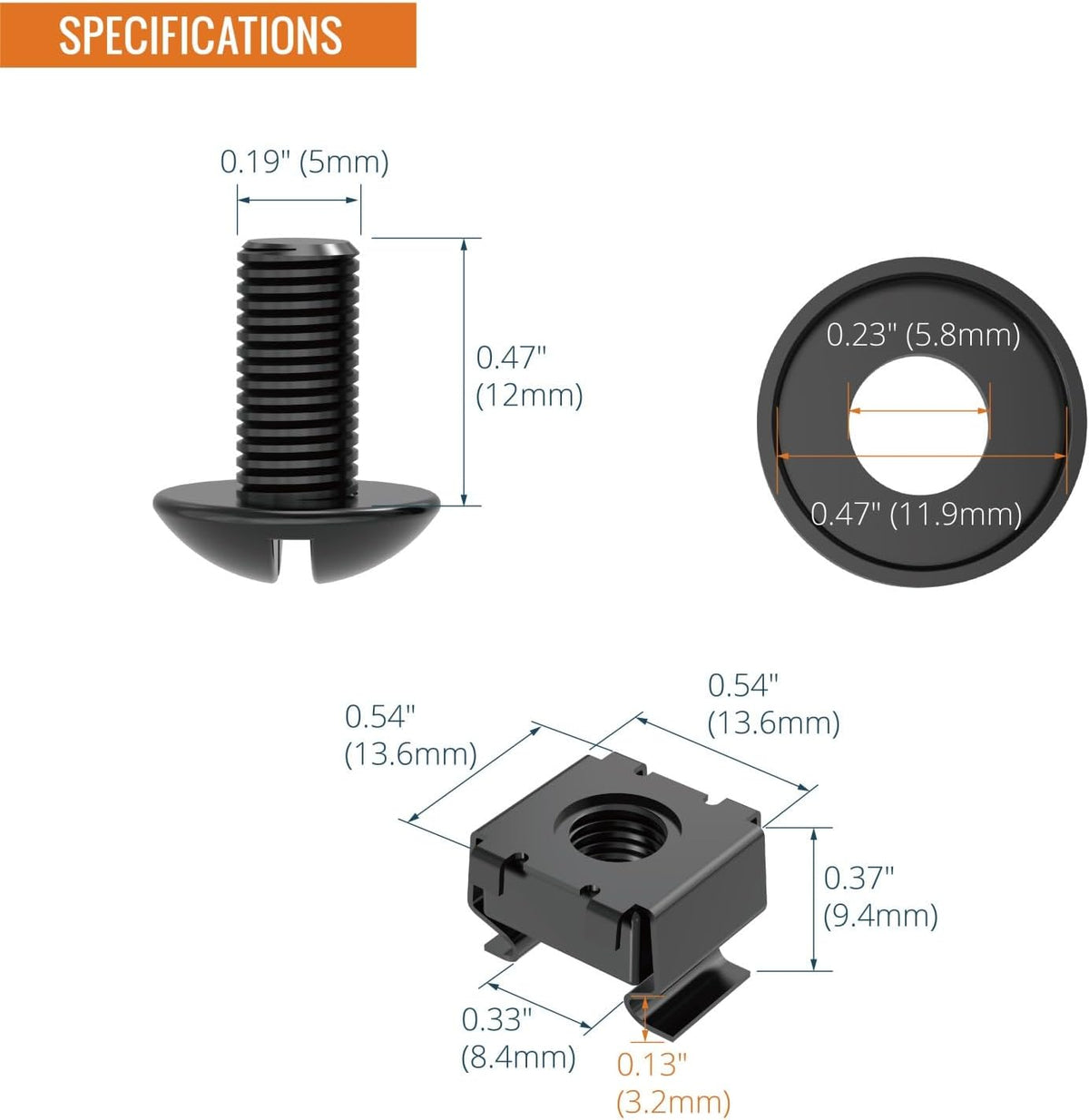 Tecmojo Rack Mount Screws Kit 50 Pack - 12-24 Rack Mount Cage Nuts, Screws and Washers, for Network Racks, Enclosures and Server Cabinets, Tapped Hole and Square Installation - Image 3