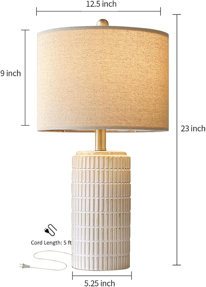 PoKat 23'' Bedside Table Lamp for Bedroom Nightstands, Modern Ceramic Decor | White Desk Lamp, Nickel Pole, House Warming & Birthday Gifts, for Women Mom, Ideal Table Light for End Table & Living Room - Image 8