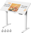 40" Glass Drafting Table, 90° Tilt Height Adjustable Standing Desk | White Foldable Whole-piece Electric Rising Table with 4 Lockable Wheels, Mobile Laptop Cart for Working, Drawing, Crafting by LiftSync
