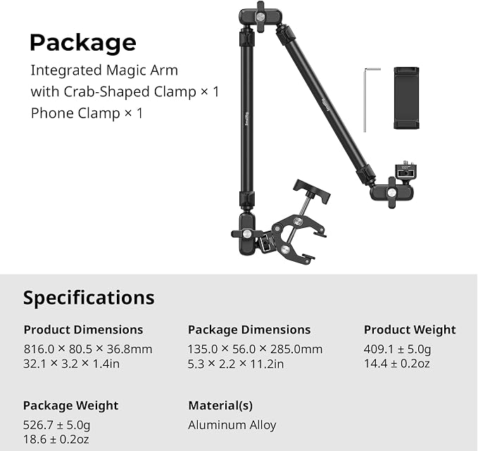 SmallRig 26" Magic Arm with Super Clamp, Overhead Phone Mount, Flexible Desk Camera Mount with 1/4" Screw and Cable Clip, Max Load 2.2lb, for iPhone, Action Camera, Video Light, Webcam, Mic - 5625 - Image 8