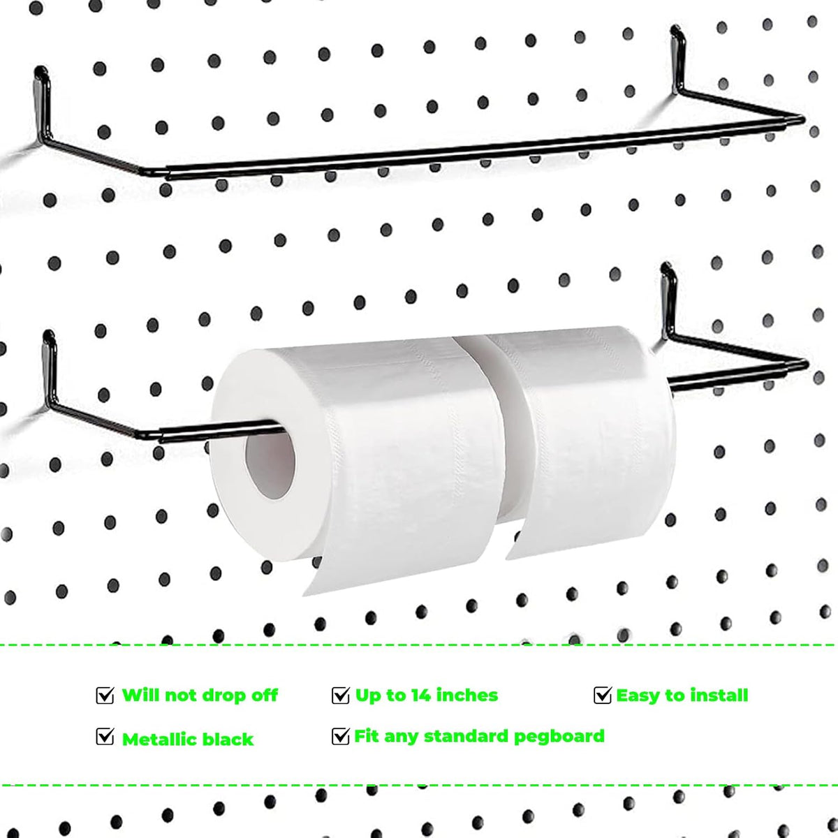 AccEncyc 6 Pack Pegboard Towel Holder Pegboard Hooks for Paper Towels, Kitchen Towels, Stickers, Tapes Great Peg Board Organizer Accessories for Workshop, Garage, Kitchen - Image 3