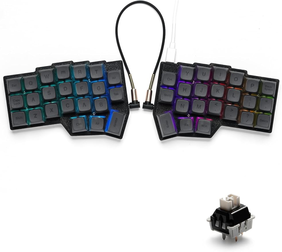 YIVU Corne V4.1 Split Ergonomic Keyboard, 40% 3x6 Ortholinear Layout, Hot-Swappable Mechanical Keyboard with Per-Key RGB, Vial and VIA Programmable, Comes with Pre-Lubed Linear Switches (Wired) by Unknown