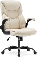 OLIXIS PU Leather Desk Chair, Ergonomic Office Chair, Flip-up Armrest | High Back, Swivel Rolling Wheels, Heavy Duty, 275lbs,Comfortable,Executive, White by OLIXIS