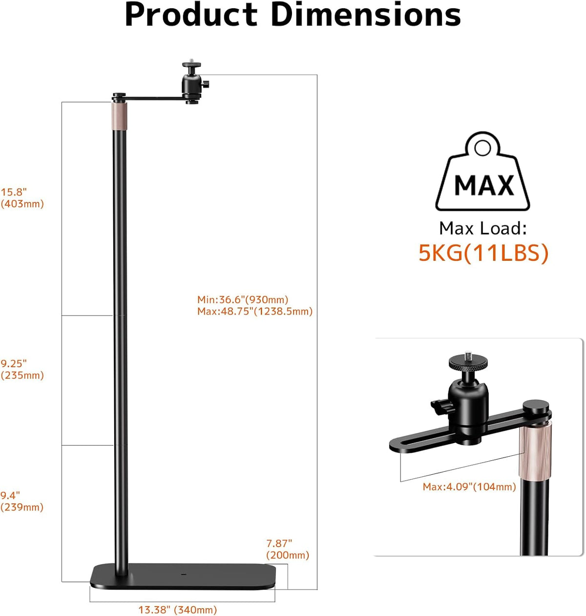PUTORSEN Universal Projector Stand – Height Adjustable & 360° Rotatable Mount with 1/4" Screw, Compatible with Projectors, Cameras, Webcams for Home, Office, and Outdoor Use - Image 6