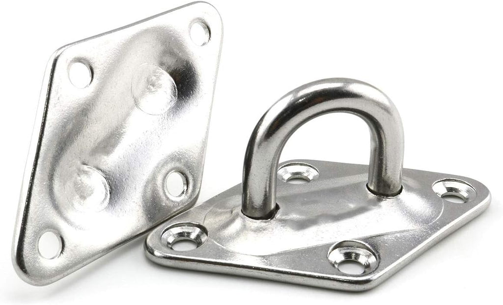 heyous 2 Set M8 Suspension Ceiling Wall Mount U Hook Anchor Hanger Stainless Steel Heavy Duty Multi Purpose Hammock Swing Ceiling Hook Rhombic Base Plate with Snap Hook - Image 2