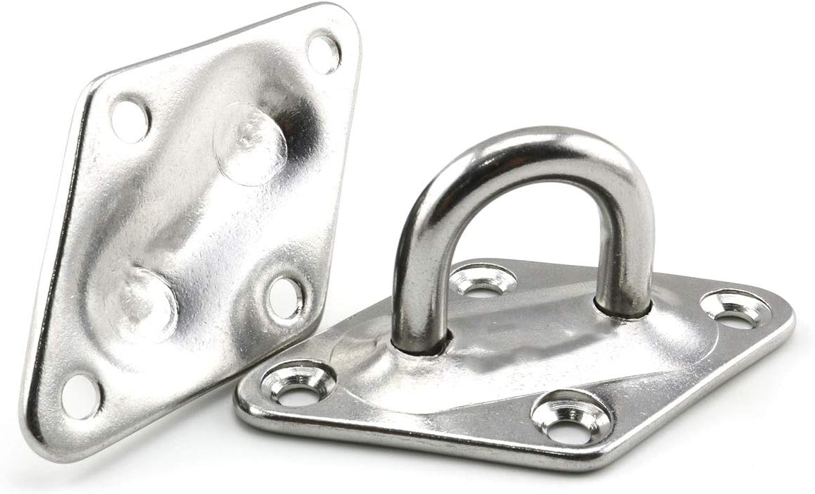 heyous 2 Set M8 Suspension Ceiling Wall Mount U Hook Anchor Hanger Stainless Steel Heavy Duty Multi Purpose Hammock Swing Ceiling Hook Rhombic Base Plate with Snap Hook - Image 2