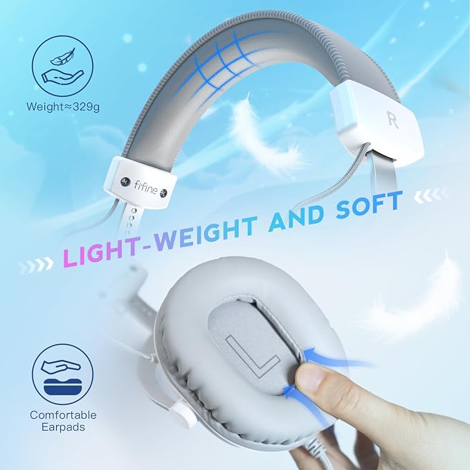 FIFINE USB PC Gaming Headset with 3.5mm Audio Jack, Detachable Microphone, 7.1 Surround Sound, Volume Control, Streaming Over-Ear Wired Headphones for Computer, PS5, Controller, Xbox-H9 White | 50mm Drivers, Crisp 7.1 Surround Sound, 3.5mm/USB Dual Con... - Image 4