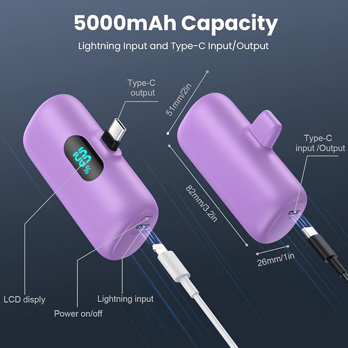 [2 Pack]Portable Charger Power Bank for iPhone 17/16/15,Mini USB C Portable Power Bank 5000mAh Fast Charging Battery Pack Travel Essentials for iPhone 15/16/17 Plus/17 Pro/17 Pro Max,Samsung Android - Image 3