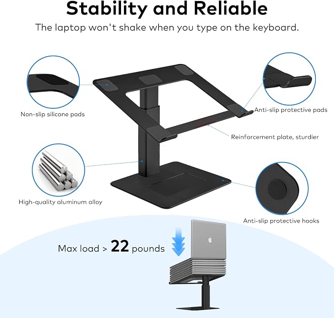 Laptop Stand for Desk, Ergonomic Aluminum Laptop Stand Adjustable Height from 7-15", Sitting and Standing Laptop Riser for 10-17" Notebook - Image 5