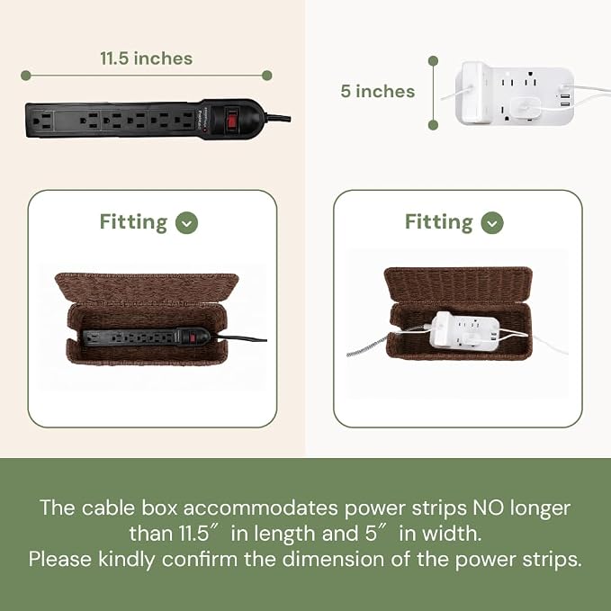 Cable Management Box, Handmade Rattan Cord Organizer for Power Strip | Open Slots Cord Hider for Power Strip, Router & USB Hub, Registered U.S. Design Patent - Image 4