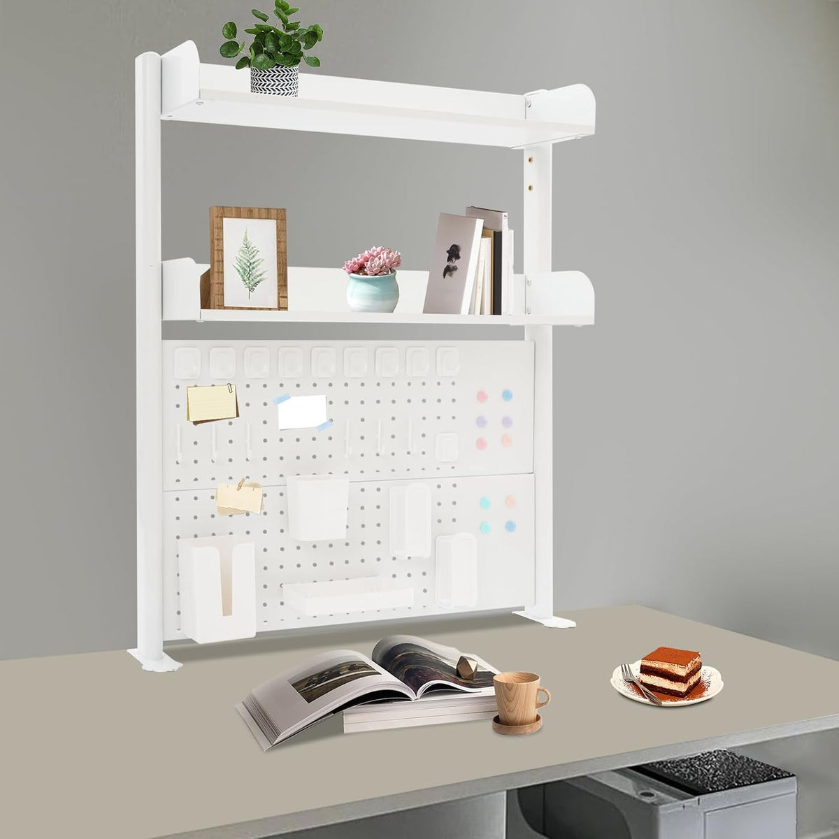 Office Clamp On Desk Shelf with Pegboard (White, 31.5, Inches) - Image 2