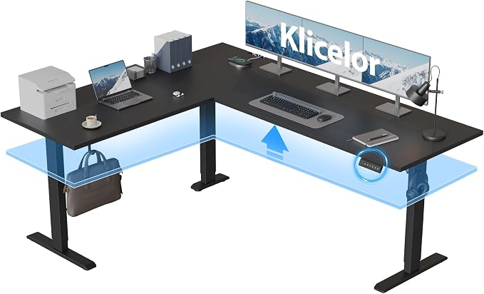 Klicelor L Shaped Standing Desk 75 x 61 Inch, Electric Height Adjustable Corner Desk for Home Office Workstation, Ergonomic Sit Stand Computer Table with Memory Controller, Black by Unknown