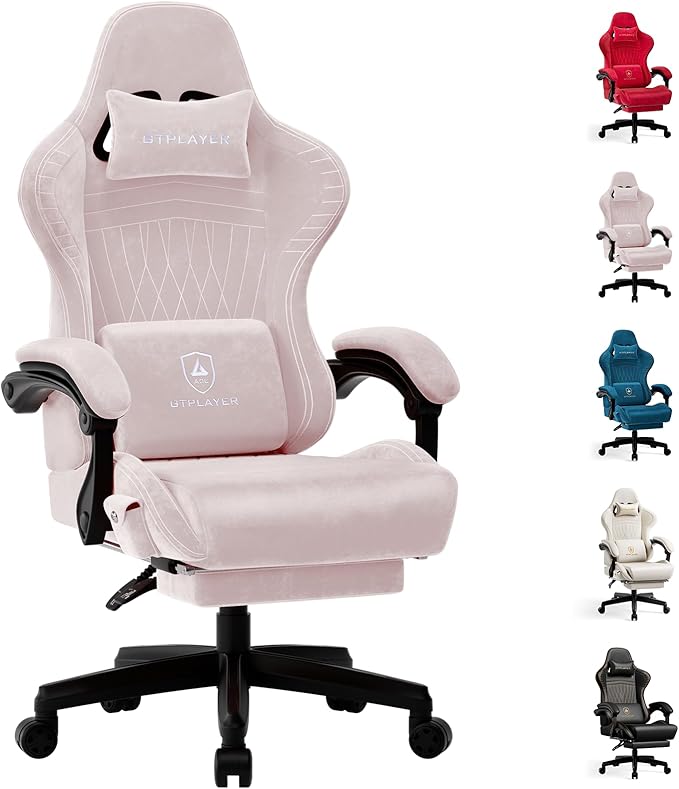 GTPLAYER Gaming Chair with Speakers, Video Game Chairs with Footrest, PC Gamer Chairs for Adults - Padded High Back Ergonomic Reclining Silla Gamer, Linkage Armrest, ACE Pro, Pink (Velvet) by GTPLAYER