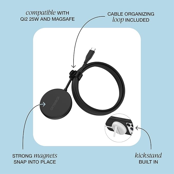 OtterBox Compact Wireless 25W Charging Pad - Black | MagSafe & Qi2 Compatible Charging Pad w/ Kickstand - Image 6