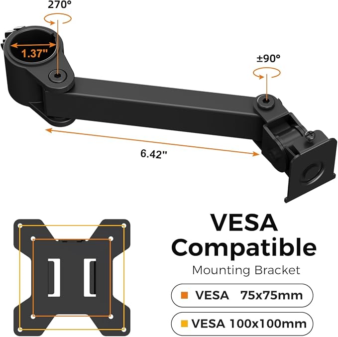 suptek Single Monitor Arm, Universal 1 Tier Arm Fully Adjustable Pole Mount Bracket Monitor Mounting for 13 to 32 inch Screen, Weight up to 22lbs, Mounting Holes 75x75mm to 100x100mm,Black - Image 5