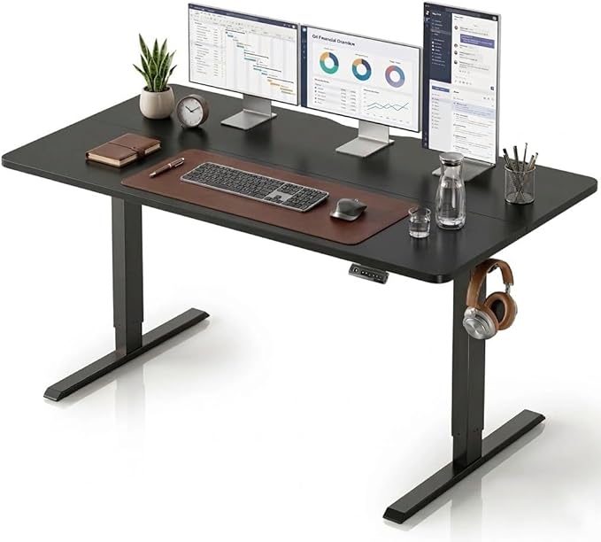 CubiCubi 55 x 28 Large Standing Desk, Height Adjustable Electric Computer Desk, 28" Deep Desktop, Sit Stand up Home Office Workstations with Preset Heights, Black by CubiCubi