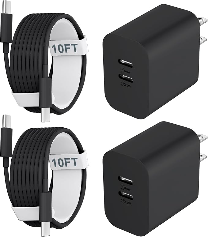 Fast Charger iPhone, 10FT Long USB C to C Fast Charging Cable Cord & 20W Dual Port Type C Fast Charger Block for iPhone 17 16 15 Pro Max/17 16 15/15 Plus,Pad Pro 12.9"/11", Android Phone by Auorld