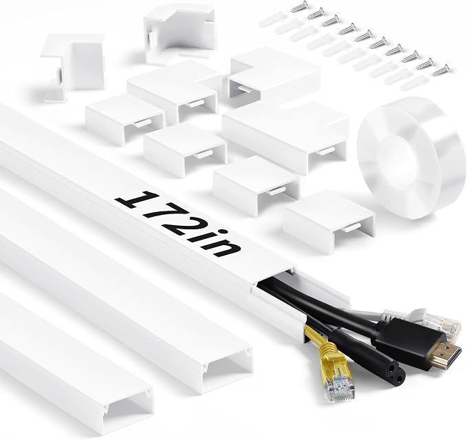 Wall Cable Hider to 3-4 Wires, LZEOY 172in Cord Hider for Wall Mount TV, White Cord Covers for Wires on Wall, Wall Cord Cover Wire Covers for Cords, Large Cable Management Kit 11xL15.7in W1.18inH0.6in by LZEOY