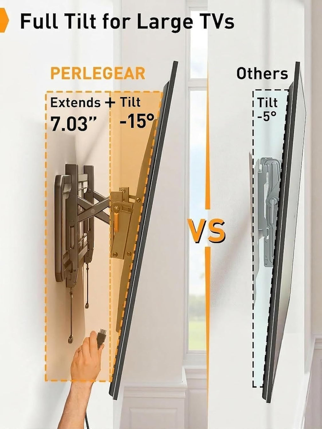 Perlegear Advanced Tilting TV Wall Mount for 42–90 inch TVs up to 150 lbs - Image 5