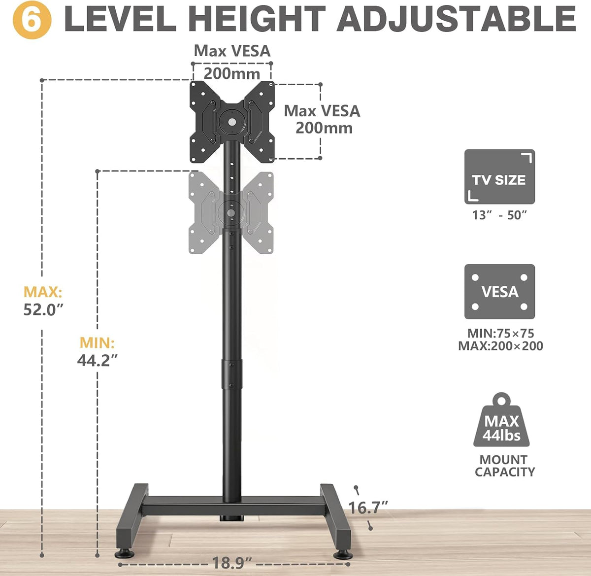 TV Floor Stand for 13-50 inch TVs up to 44 lbs, Max VESA 200x200mm - Image 5