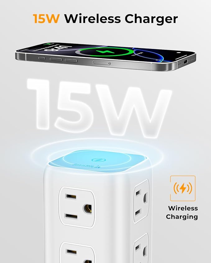 Power Strip with 12 Outlets 4 USB (1 USB C), 6.5Feet Extension Cord with Multiple Outlets, Charging Station, Power Strip Tower, Home Office Desk Supplies - Image 3