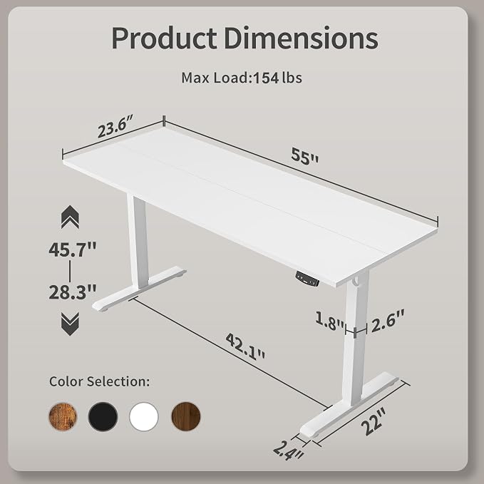 Agilestic 55 * 24 Inch Height Adjustable Electric Standing Desk, White | Sit Stand Up Computer Desk, Memory Presets, Stable Steel Frame,154 lbs, Easy Assembly, Splice Board, Home Office, Studying - Image 3