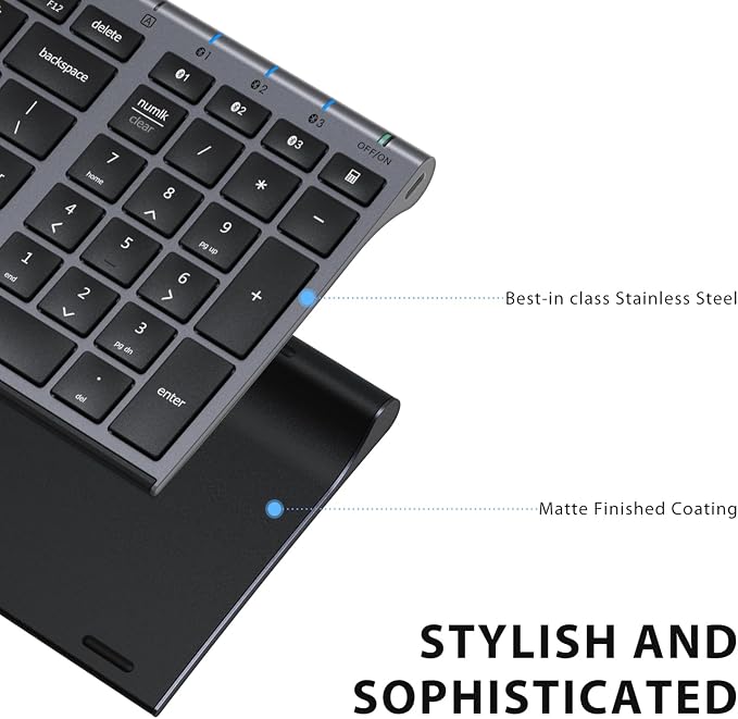 iClever BK10 Bluetooth Keyboard, Wireless Rechargeable Ultra-Slim Keyboard with Long Battery Life, Compatible with iOS, Android, Windows, Mac for iPad, Tablet, Laptop, PC, Phone (Gray Black) - Image 5